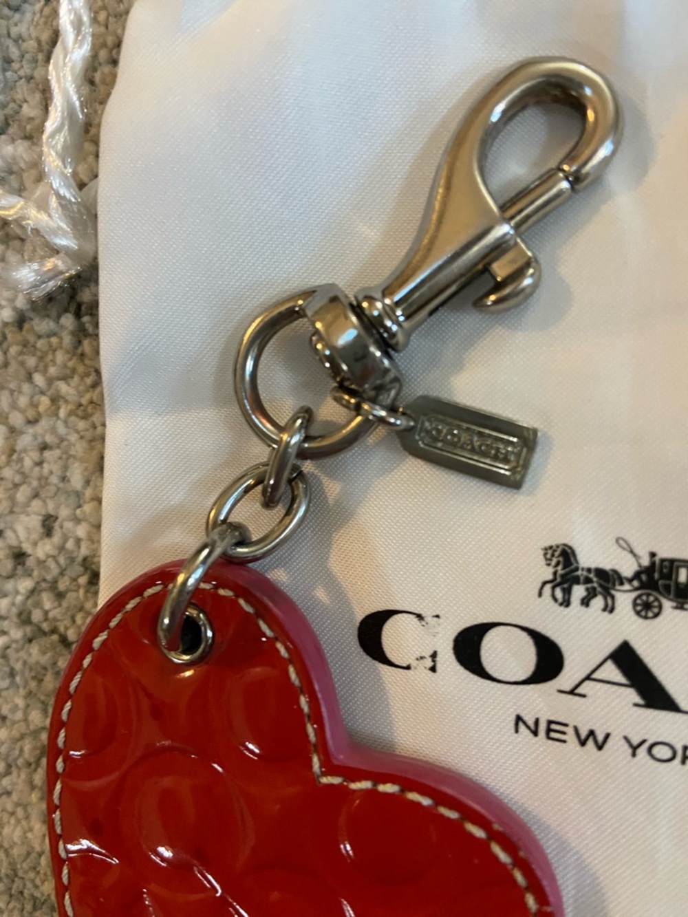Coach Red Patent Heart Key Charm with Silver Hardware - Picture 3 of 8